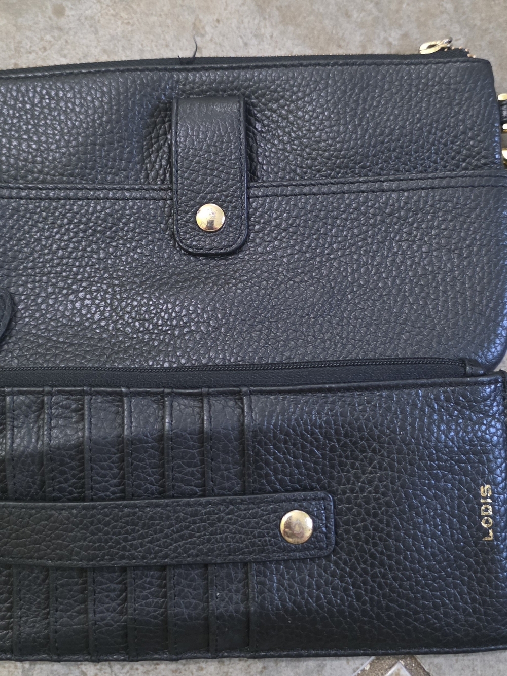 BUNDLE!!! Lodis Black Pebbled Leather Wallet-Clutch And Card Wallet 2 PIECES
